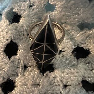 Vintage 1970’s Geometric Black Onyx and Sterling Silver Ring size 5
